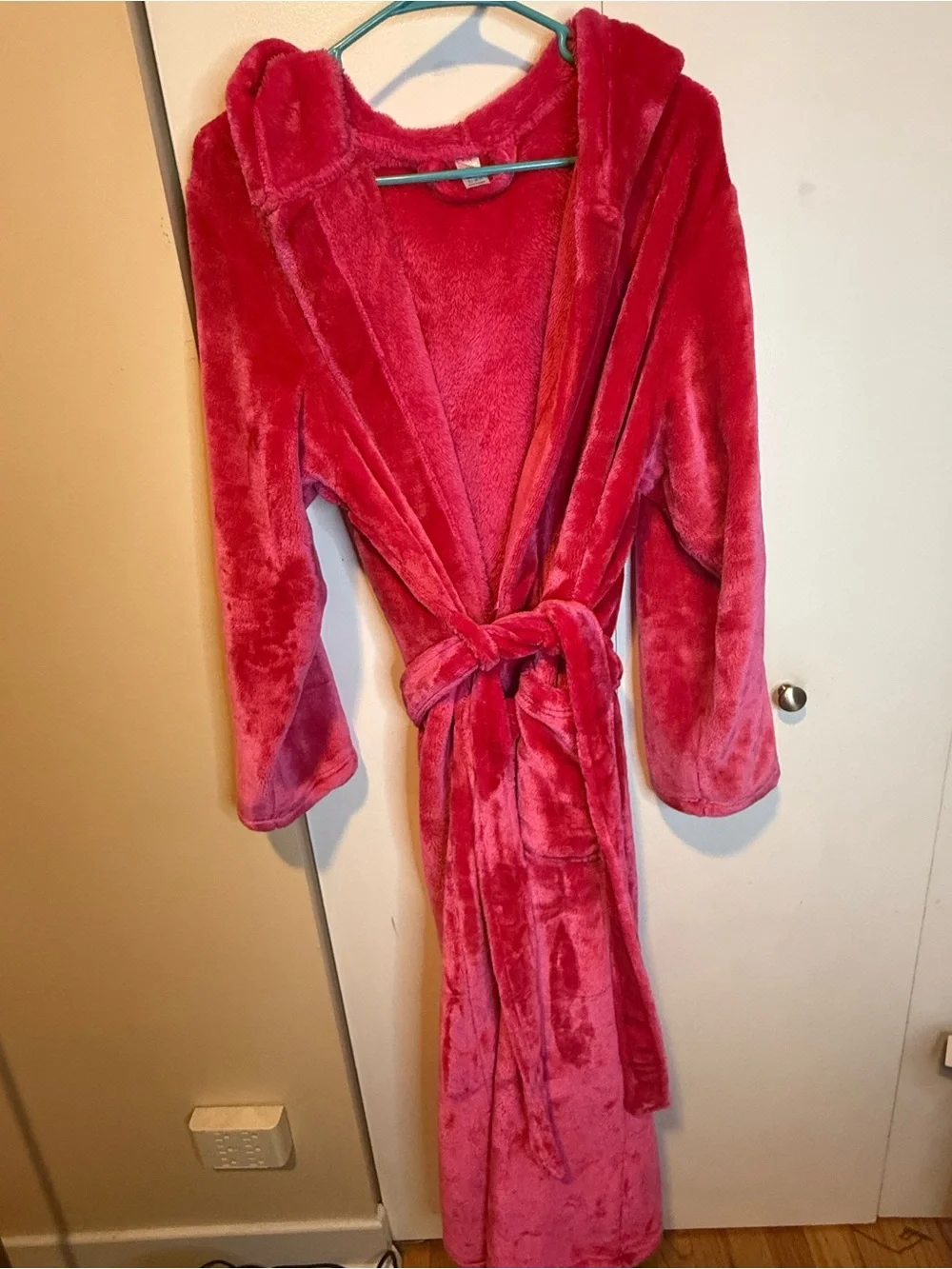 Kids Plush Hooded Robe - Bright Pink
